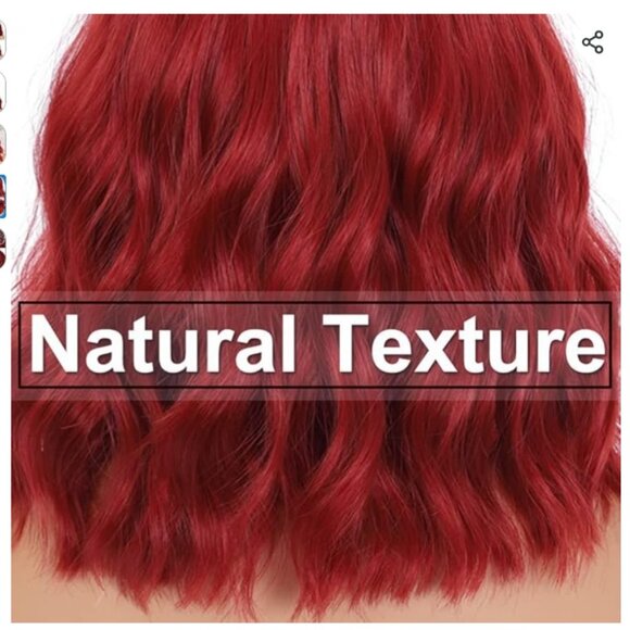 Mixed Red Wine Wavy Bob Synthetic Wig with Bangs 14" - Picture 4 of 9